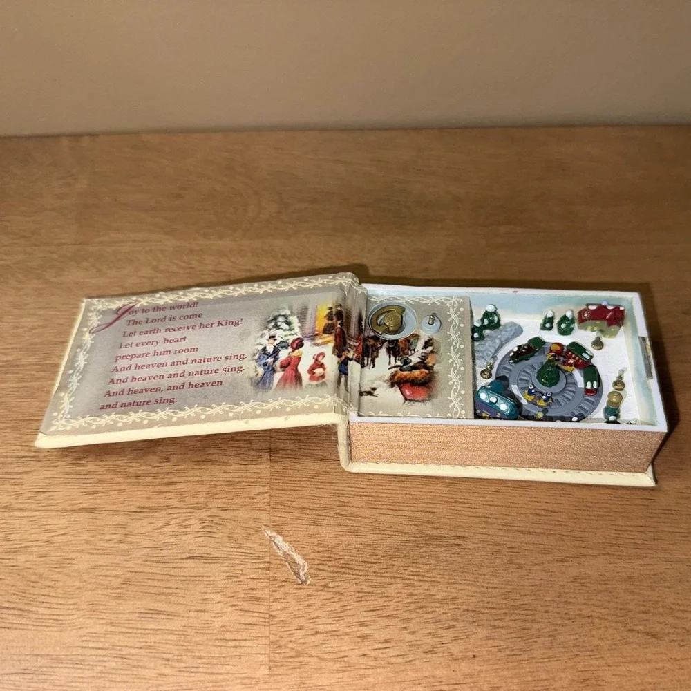Miniature Musical Christmas Book Joy to the World Animated Train Village Scene